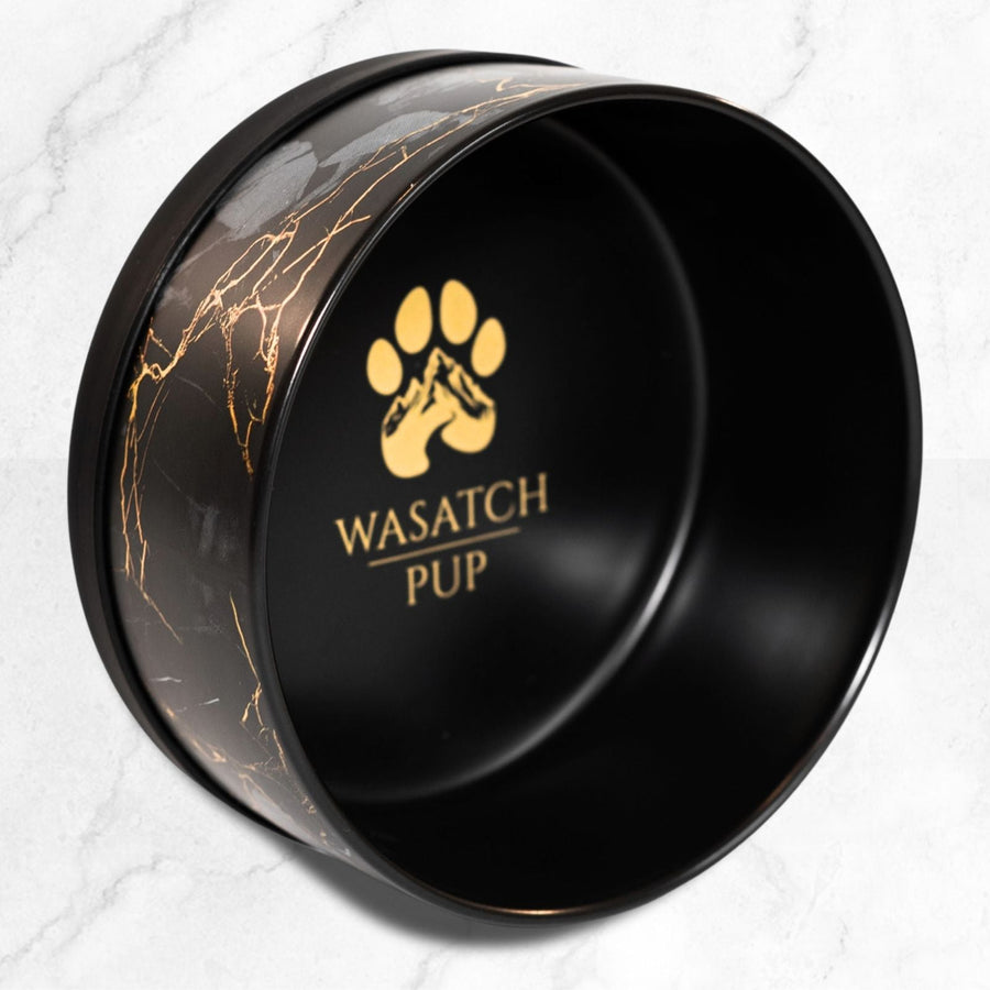 Wasatch Pup Wasatch Pup Black & Gold Marble Ceramic Dog Bowl