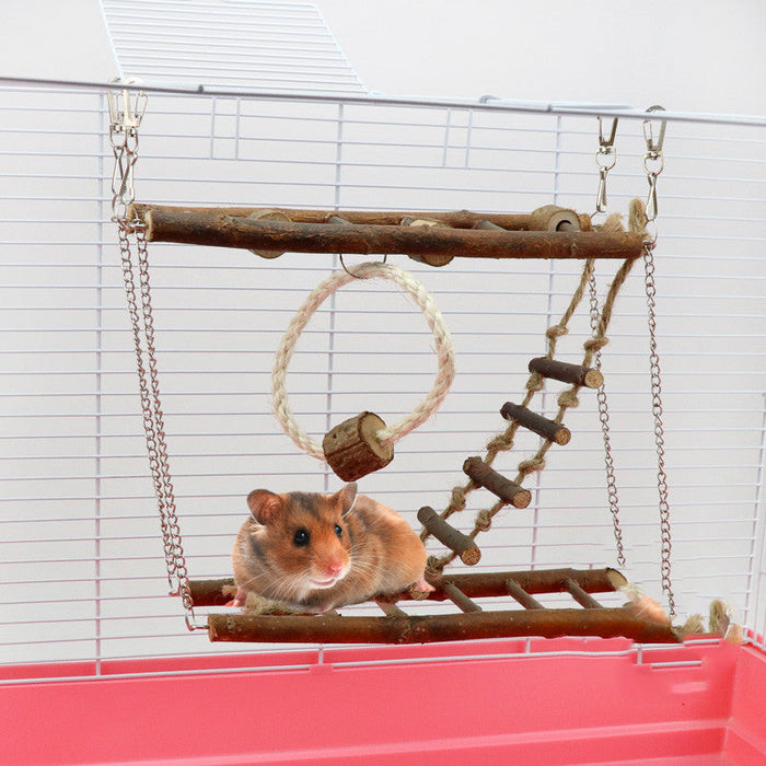Wooden Suspension Bridge & Ladder Climbing Toy for Small Pets