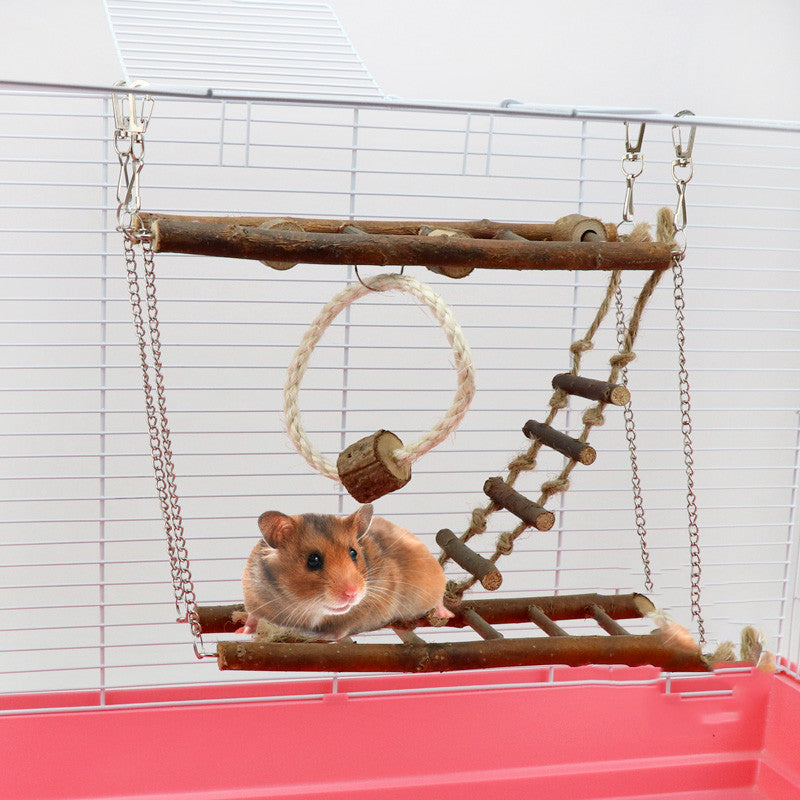 Wooden Suspension Bridge & Ladder Climbing Toy for Small Pets