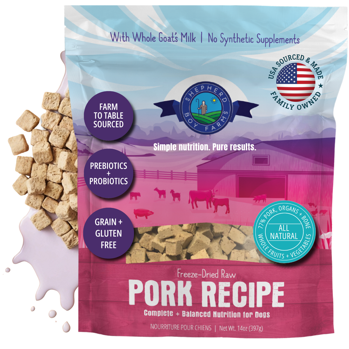 Freeze-Dried Pork Recipe Dog Food - 14 oz