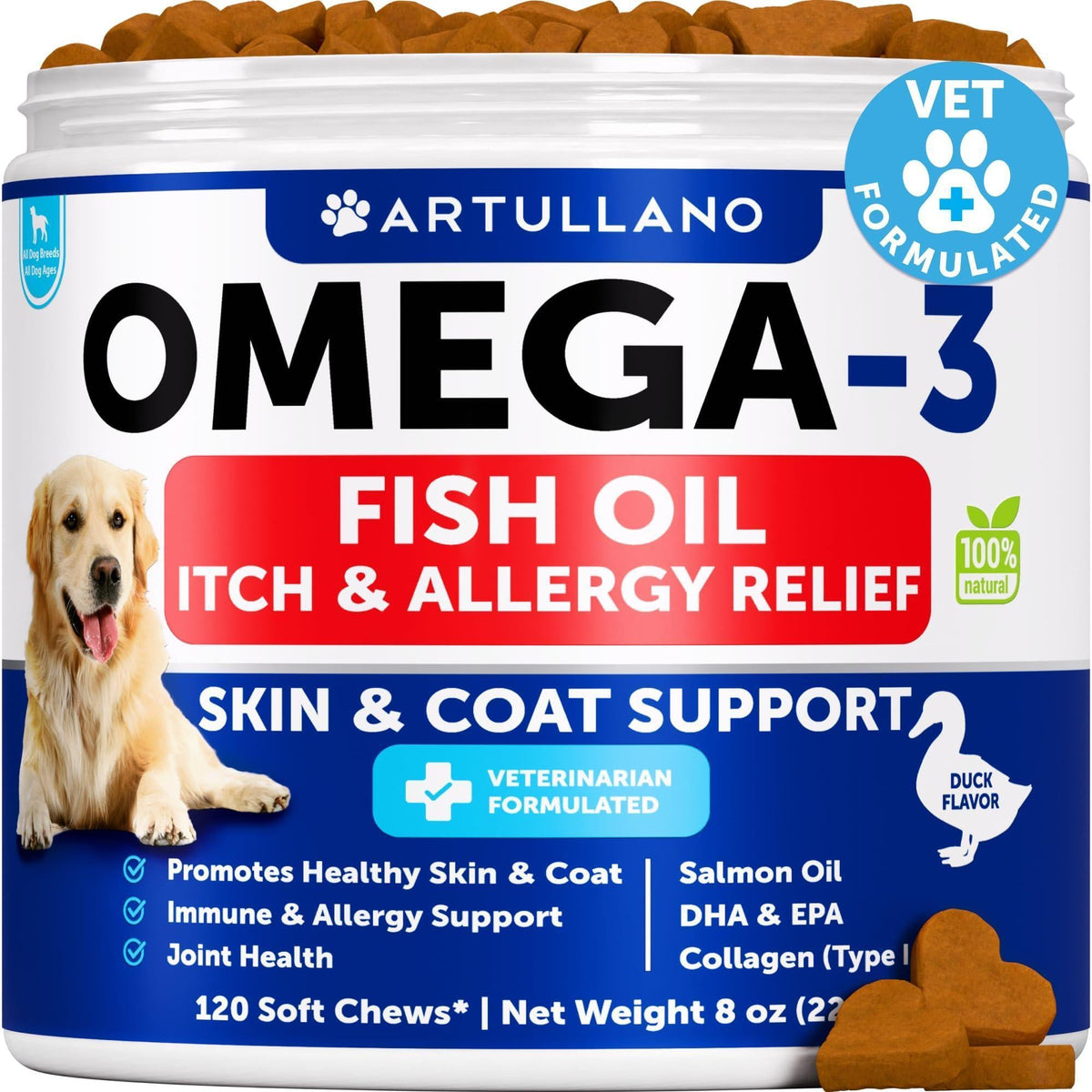 Artullano Omega-3 Fish Oil Soft Chews for Dogs – 120 Count