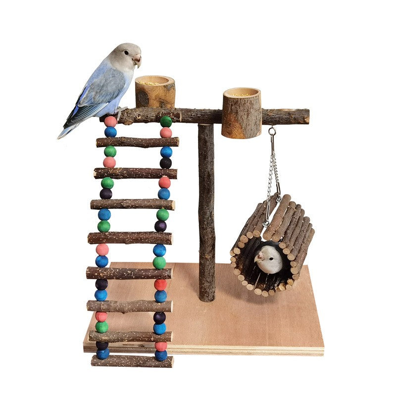 Solid Wood Bird Perch & Training Shelf – Natural Parrot Play Station