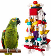 Bird Chewing Toy for Small & Medium Parrots, Wood Blocks & Rope