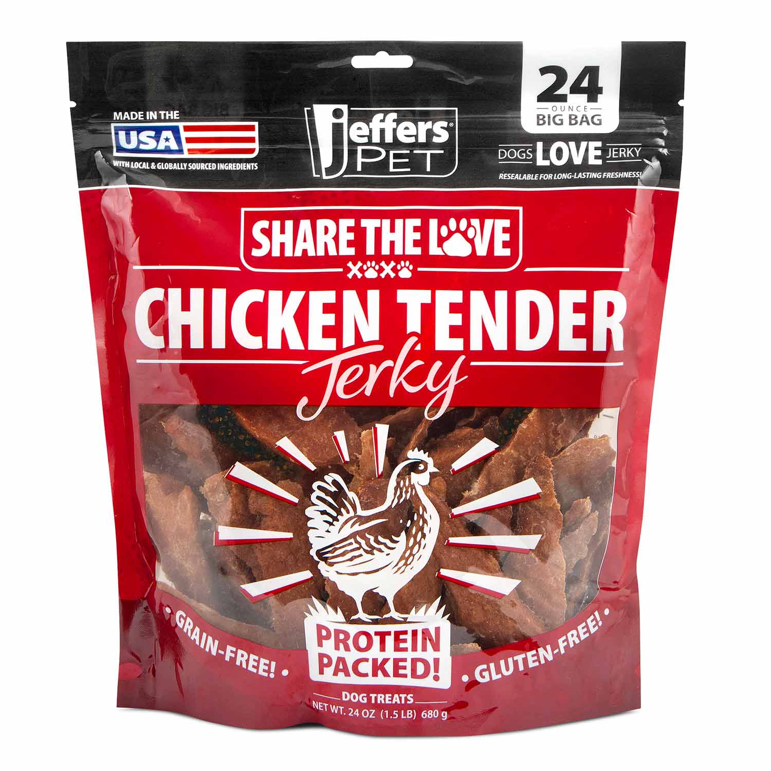 Jeffers High Protein Chicken Jerky Dog Treats, 24 oz - 100% Natural, Grain-free, Gluten-free, Made in USA