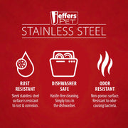 Jeffers Pet Embossed No-Tip Anti-Skid Stainless Steel Pet Bowls for Dogs, Cats, Puppies, Kittens – Rubber Base, Food & Water Feeding Dish