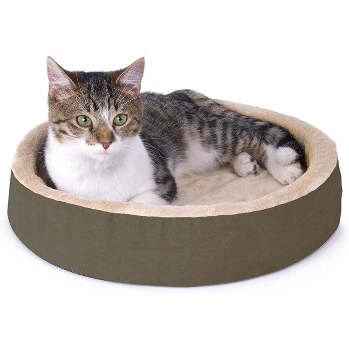 Jeffers K&H Thermo-Kitty Cuddle Up Cat Bed – Indoor Heated Cat Bed with Low-Wall Design, Soft Foam Base & Removable Washable Cover