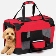 Pet Life 'Deluxe 360° Vista View' Zippered Soft Folding Collapsible Metal Framed Pet Dog Crate House Carrier with Removable Bowl and Pop-out Tray