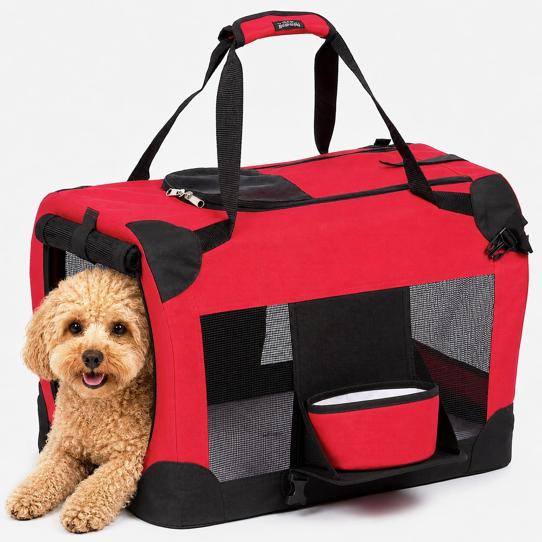 Pet Life 'Deluxe 360° Vista View' Zippered Soft Folding Collapsible Metal Framed Pet Dog Crate House Carrier with Removable Bowl and Pop-out Tray