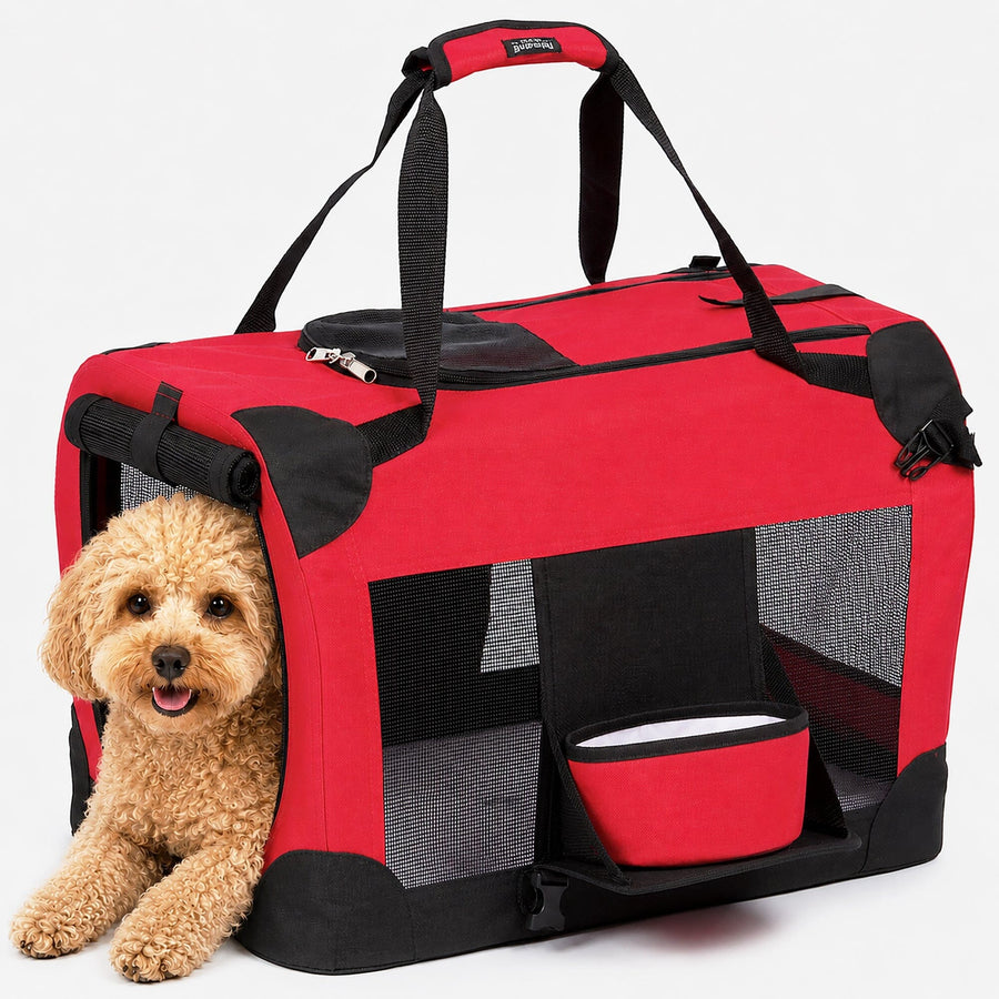 Pet Life 'Deluxe 360° Vista View' Zippered Soft Folding Collapsible Metal Framed Pet Dog Crate House Carrier with Removable Bowl and Pop-out Tray
