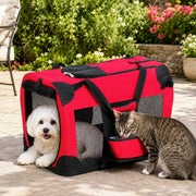 Pet Life 'Deluxe 360° Vista View' Zippered Soft Folding Collapsible Metal Framed Pet Dog Crate House Carrier with Removable Bowl and Pop-out Tray