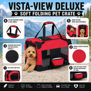 Pet Life 'Deluxe 360° Vista View' Zippered Soft Folding Collapsible Metal Framed Pet Dog Crate House Carrier with Removable Bowl and Pop-out Tray
