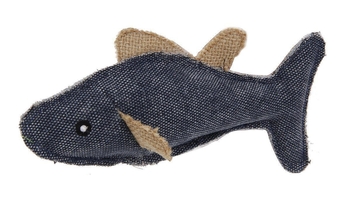 Pet Life Durable Fish Denim Plush Teaser Cat Toy