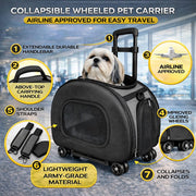 Pet Life 'Final Destination' Airline Approved 2-in-1 Tough-Shell Wheeled Collapsible Travel Fashion Pet Dog Carrier Crate