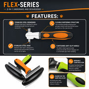 Pet Life Flex Series 2-in-1 Dual-Sided Grooming Undercoat Pet Rake and Deshedder